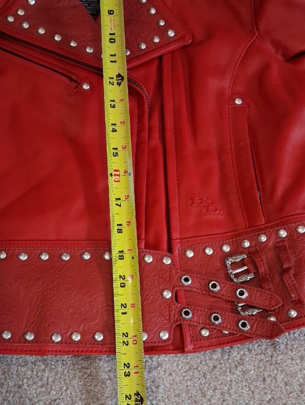 Vintage 2-Piece Harley-Davidson Red Studded Leather Jacket/Pants Set. 2003 (M) - Picture 9 of 16